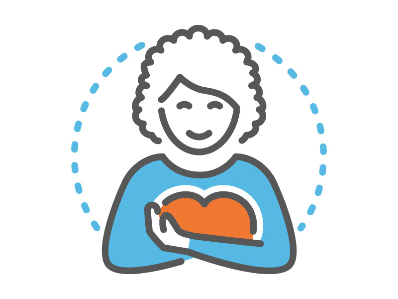 Ehrenamtlich engagieren - Icon: Mensch umarmt ein Herz